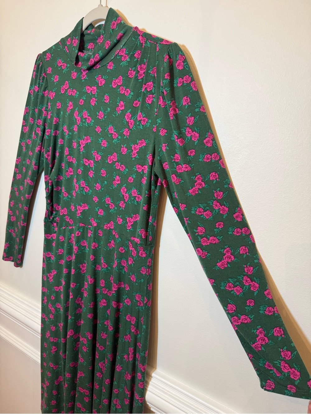 ModCloth Whimsy Goth Floral Print Dress, Mock Neck Long Sleeve Rouched Detail L - Picture 8 of 10